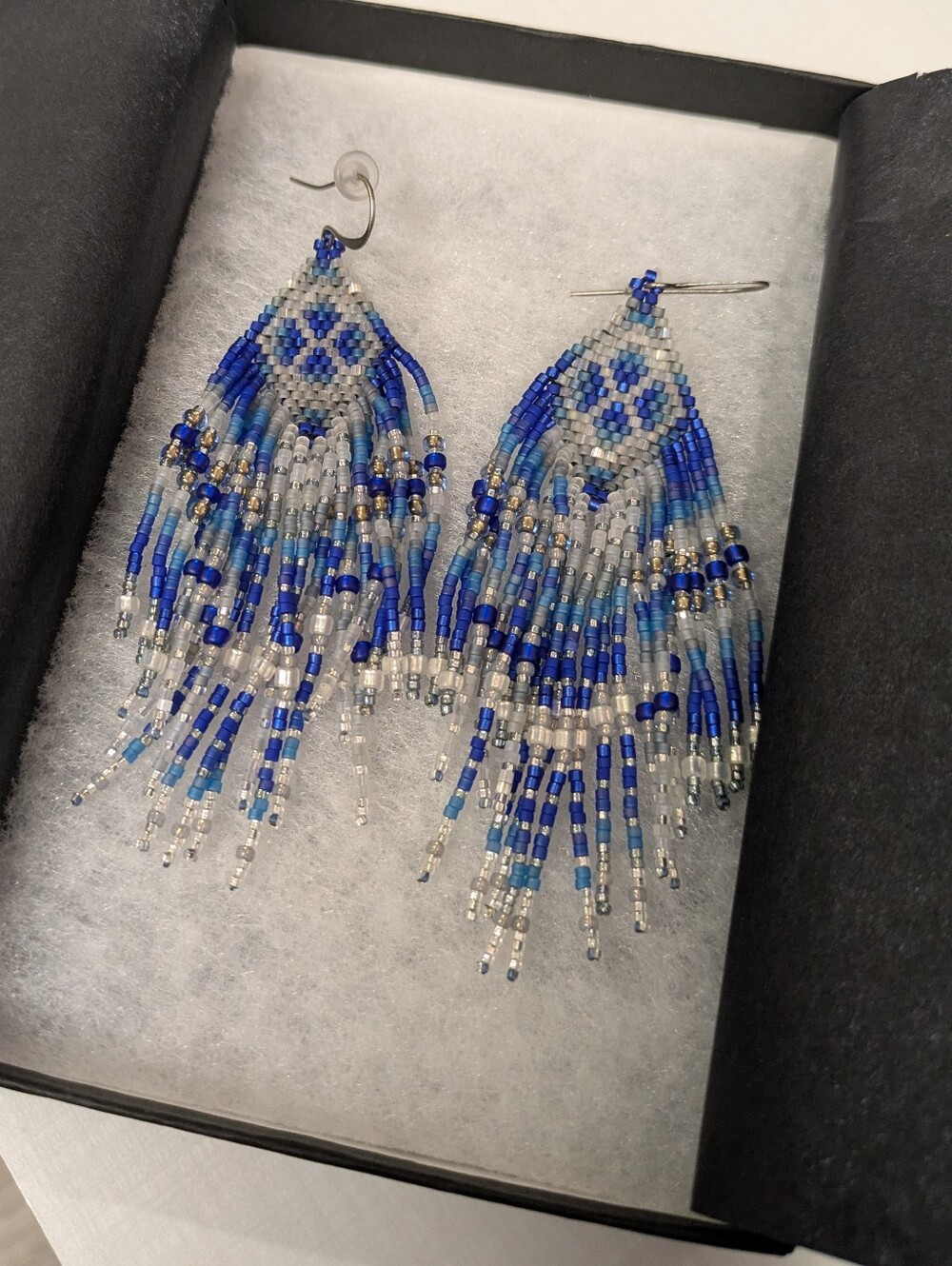 Handmade Blue Beaded Fringe Earrings